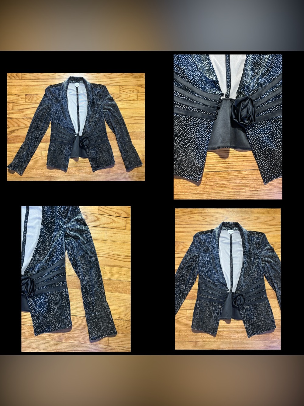 Armani Collezioni velvet blazer black & silver patterned design size 8 Used!